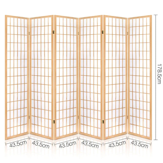 Artiss 6 Panel Room Divider Screen 261x179cm Natural - Mekamart Australia