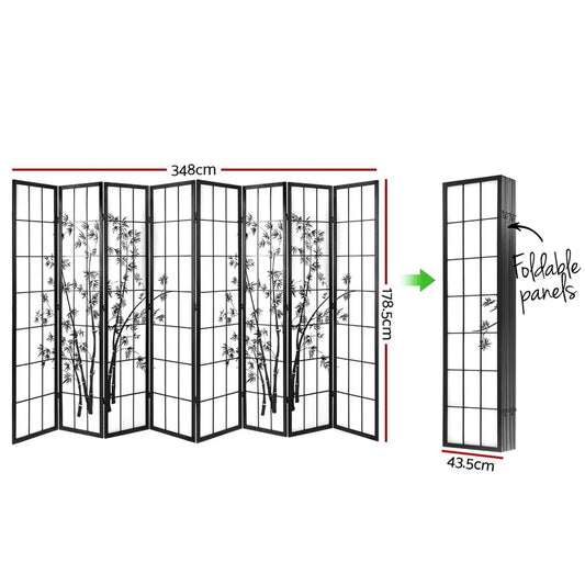 Artiss 8 Panel Room Divider Screen 348x179cm Bamboo Black White - Mekamart Australia