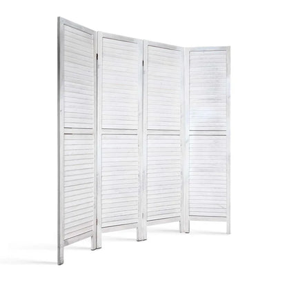 Artiss 4 Panel Room Divider Screen 163x170cm Louver White - Mekamart Australia
