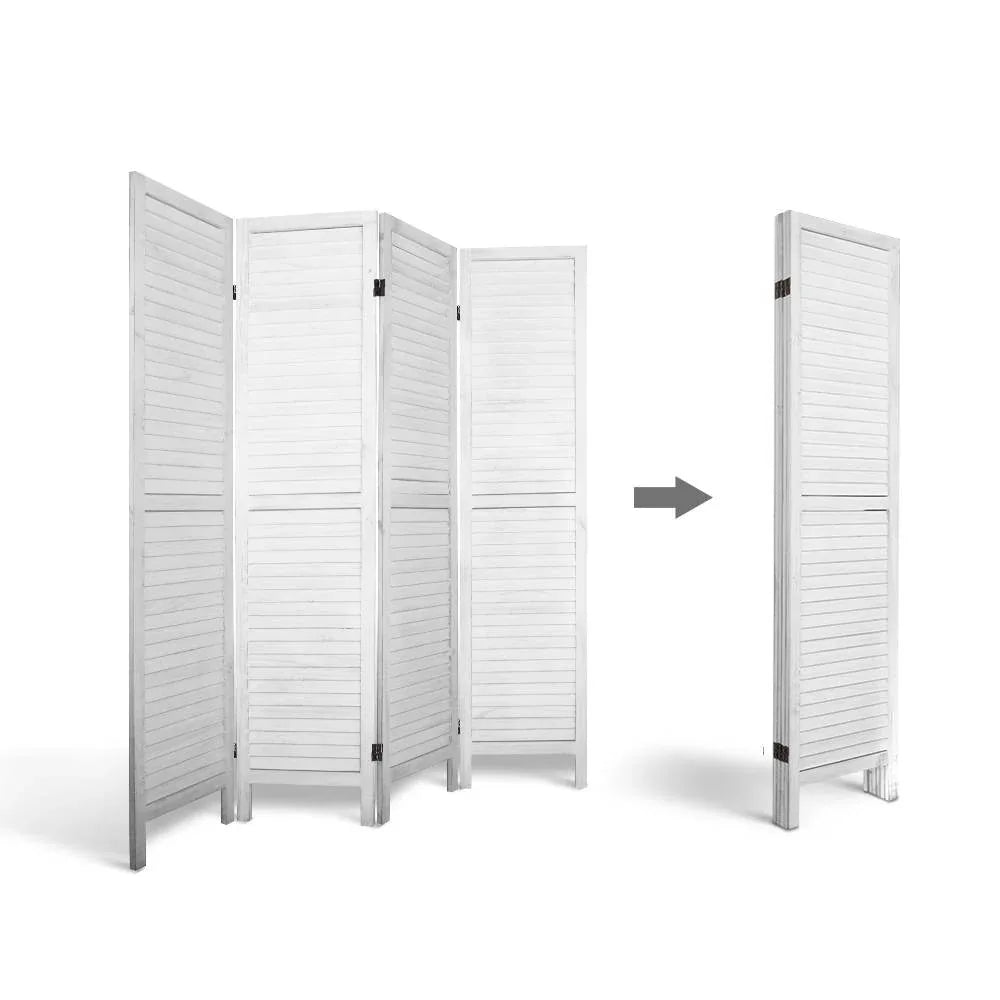 Artiss 4 Panel Room Divider Screen 163x170cm Louver White - Mekamart Australia