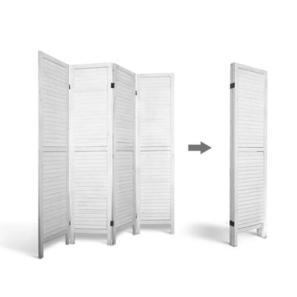 Artiss 4 Panel Room Divider Screen 163x170cm Louver White - Mekamart Australia