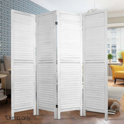 Artiss 4 Panel Room Divider Screen 163x170cm Louver White - Mekamart Australia