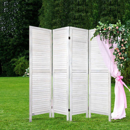 Artiss 4 Panel Room Divider Screen 163x170cm Louver White - Mekamart Australia