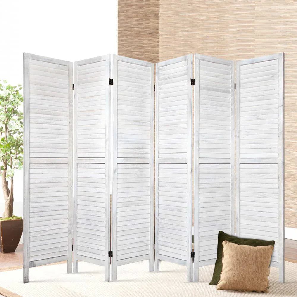 Artiss 6 Panel Room Divider Screen 245x170cm Louver White - Mekamart Australia