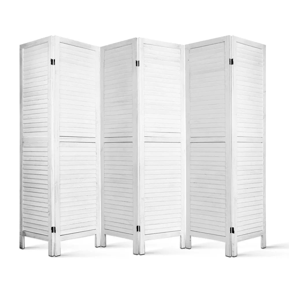 Artiss 6 Panel Room Divider Screen 245x170cm Louver White - Mekamart Australia