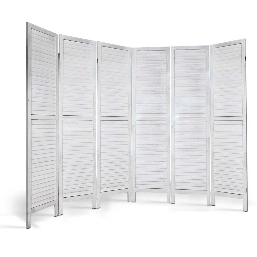 Artiss 6 Panel Room Divider Screen 245x170cm Louver White - Mekamart Australia
