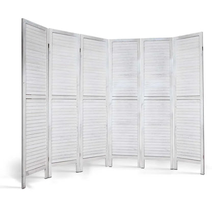 Artiss 6 Panel Room Divider Screen 245x170cm Louver White - Mekamart Australia