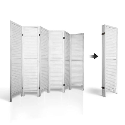 Artiss 6 Panel Room Divider Screen 245x170cm Louver White - Mekamart Australia