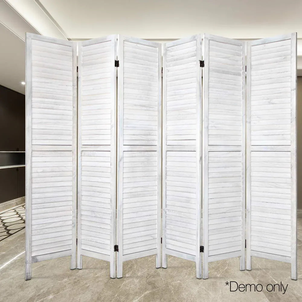 Artiss 6 Panel Room Divider Screen 245x170cm Louver White - Mekamart Australia