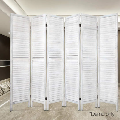 Artiss 6 Panel Room Divider Screen 245x170cm Louver White - Mekamart Australia