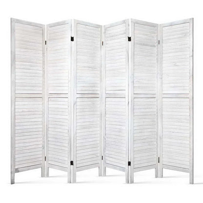 Artiss 6 Panel Room Divider Screen 245x170cm Louver White - Mekamart Australia