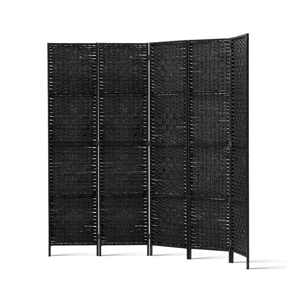 Artiss 4 Panel Room Divider Screen 163x170cm Woven Black - Mekamart Australia