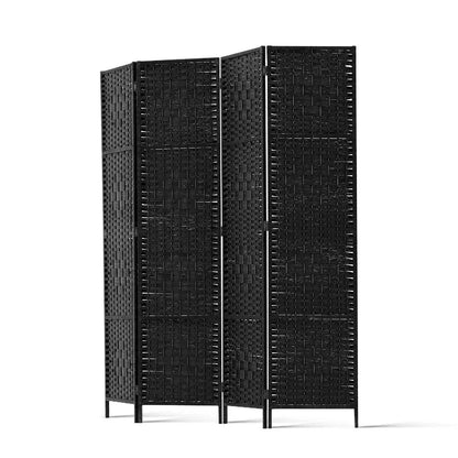 Artiss 4 Panel Room Divider Screen 163x170cm Woven Black - Mekamart Australia