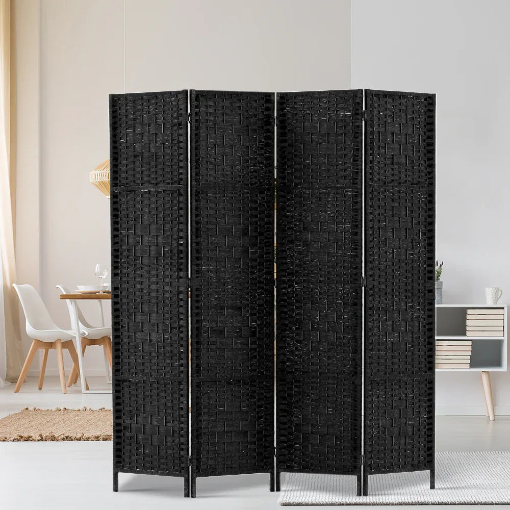 Artiss 4 Panel Room Divider Screen 163x170cm Woven Black - Mekamart Australia