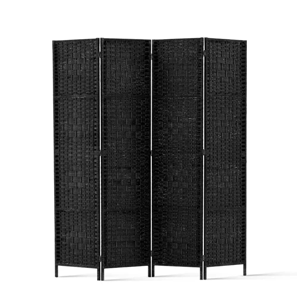 Artiss 4 Panel Room Divider Screen 163x170cm Woven Black - Mekamart Australia