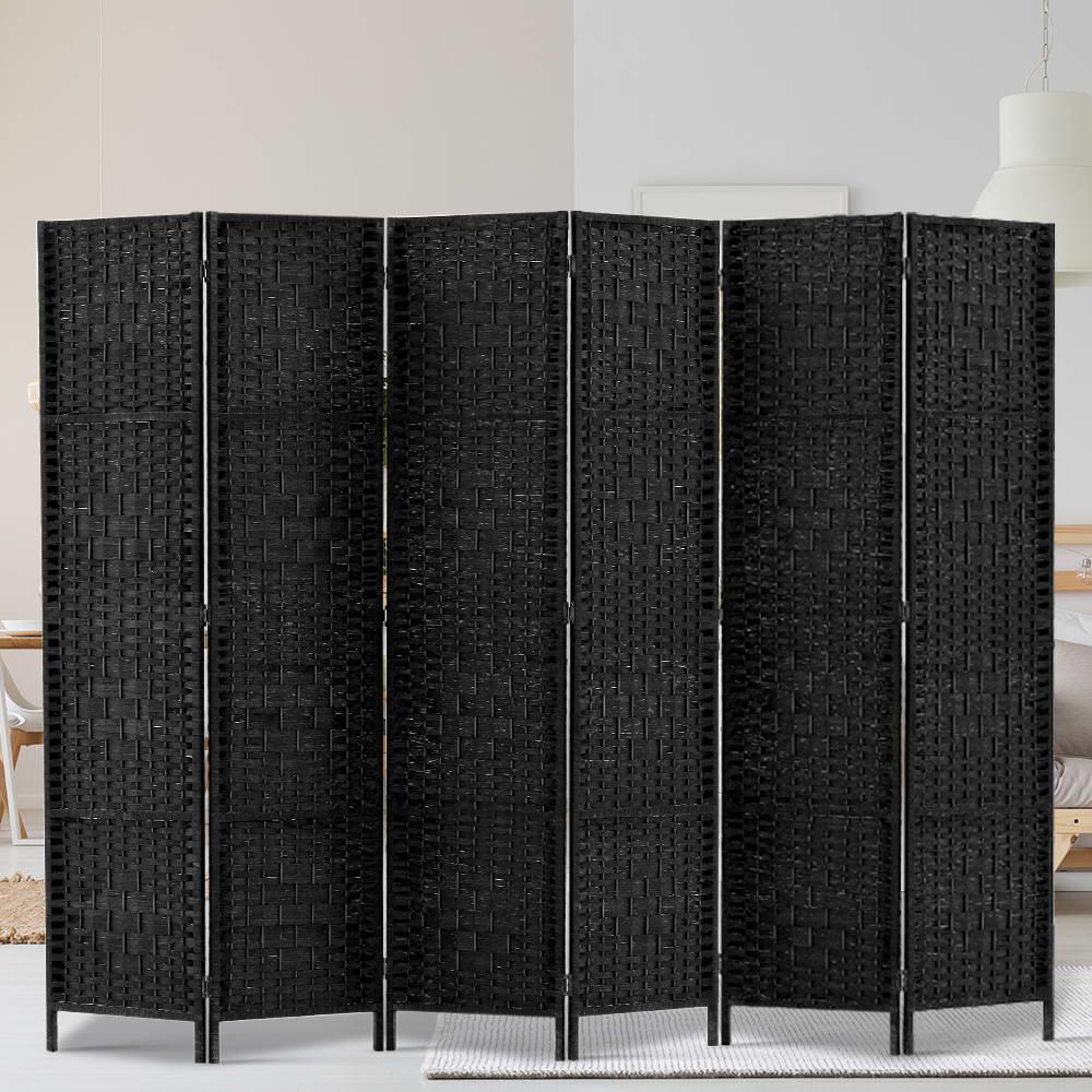 Artiss 6 Panel Room Divider Screen 245x170cm Woven Black - Mekamart Australia