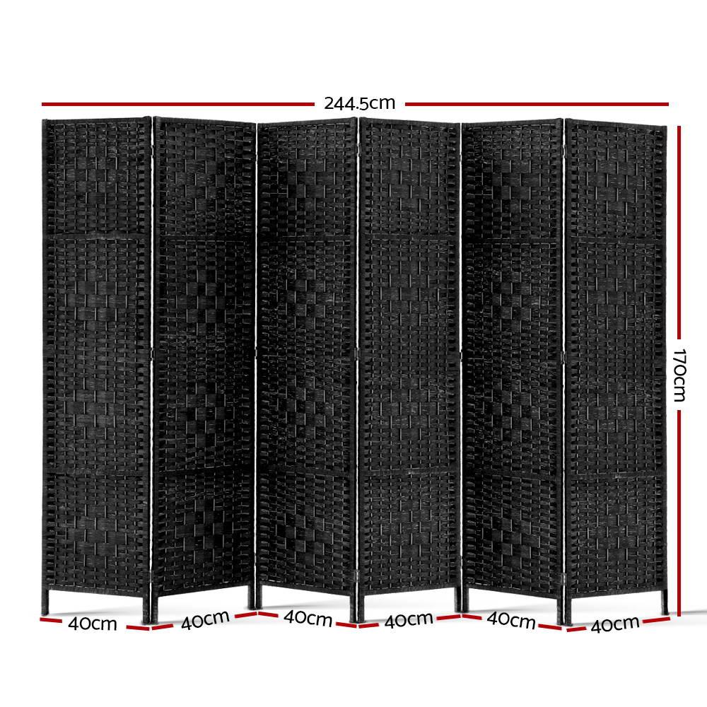 Artiss 6 Panel Room Divider Screen 245x170cm Woven Black - Mekamart Australia