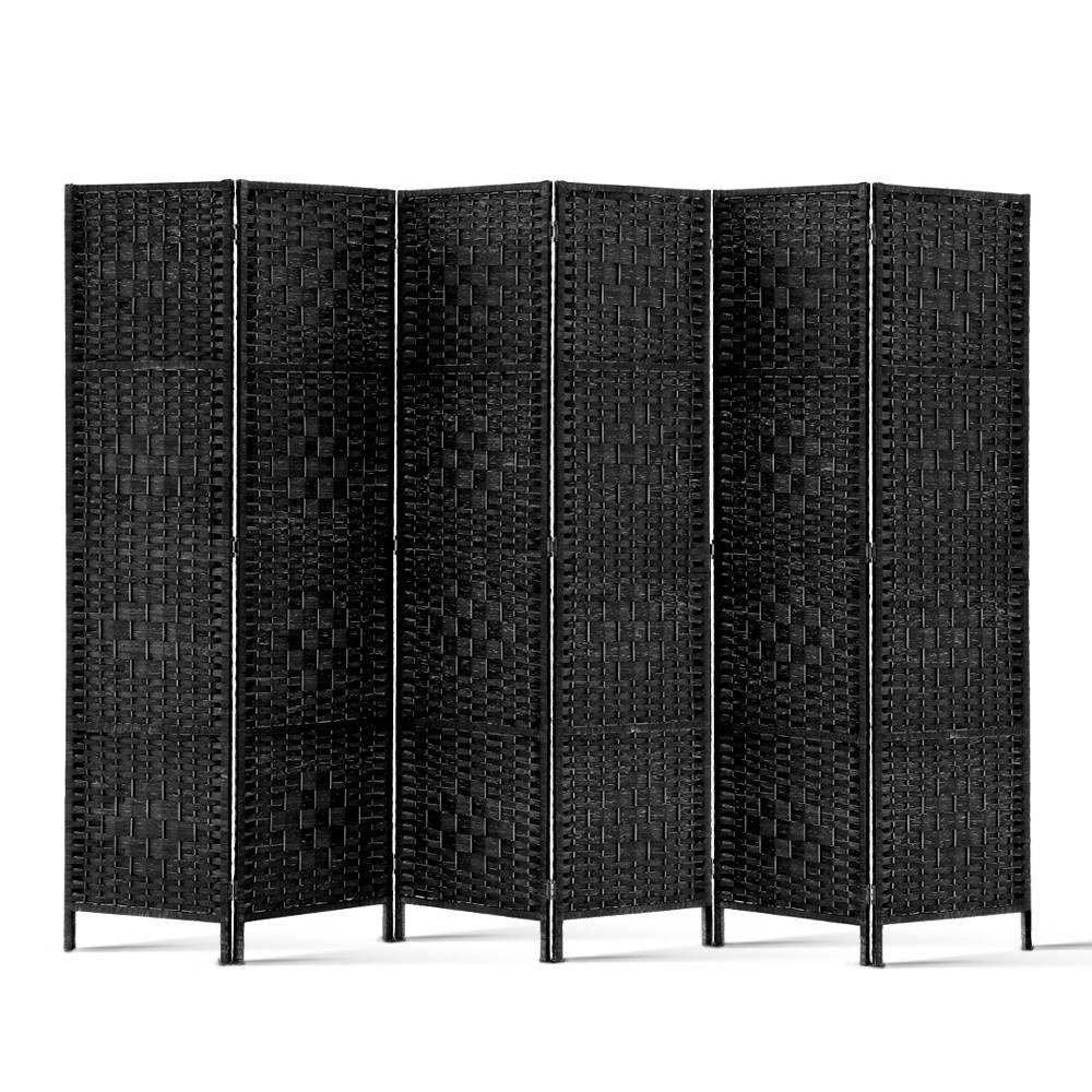 Artiss 6 Panel Room Divider Screen 245x170cm Woven Black - Mekamart Australia