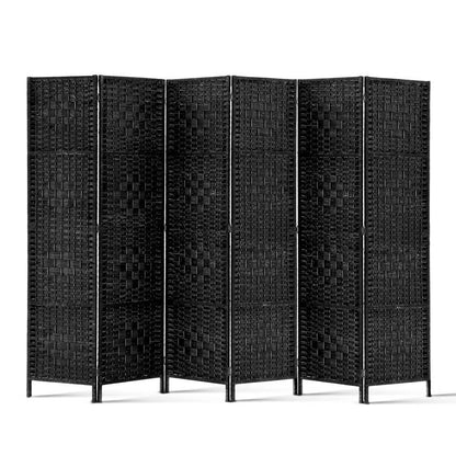 Artiss 6 Panel Room Divider Screen 245x170cm Woven Black - Mekamart Australia