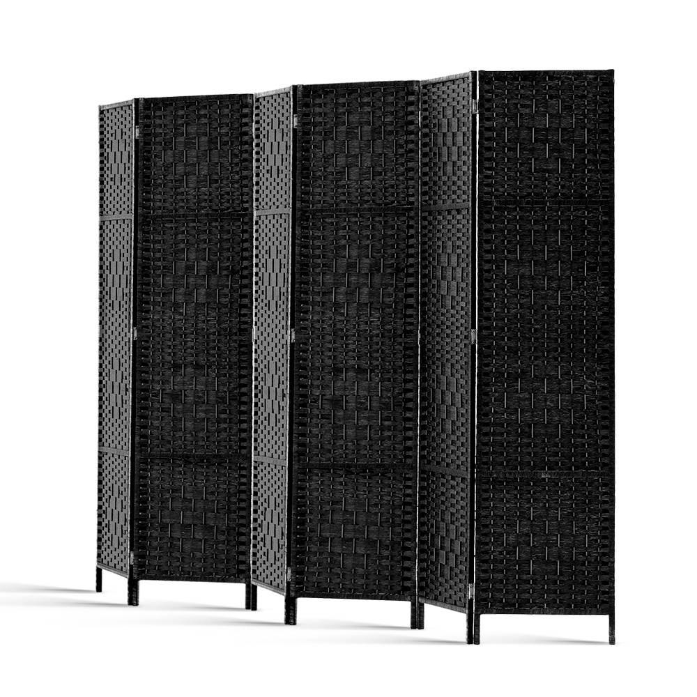 Artiss 6 Panel Room Divider Screen 245x170cm Woven Black - Mekamart Australia