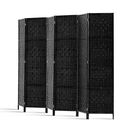 Artiss 6 Panel Room Divider Screen 245x170cm Woven Black - Mekamart Australia