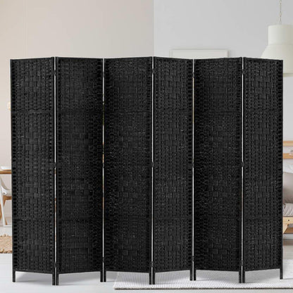 Artiss 6 Panel Room Divider Screen 245x170cm Woven Black - Mekamart Australia