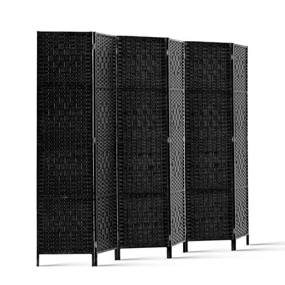 Artiss 6 Panel Room Divider Screen 245x170cm Woven Black - Mekamart Australia