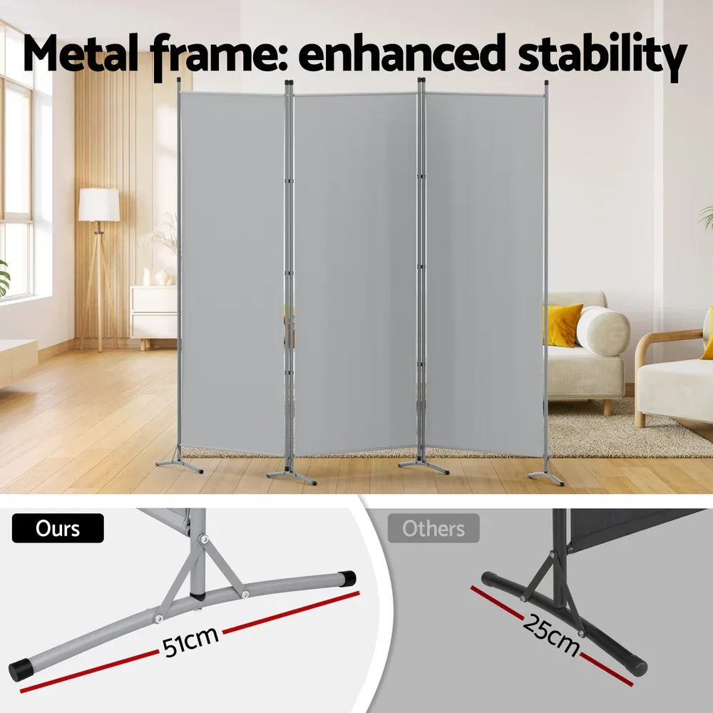 Artiss 3 Panel Room Divider Screen 260x180cm Fabric Grey - Mekamart Australia