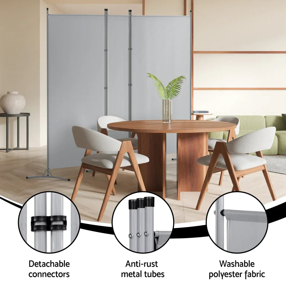 Artiss 3 Panel Room Divider Screen 260x180cm Fabric Grey - Mekamart Australia