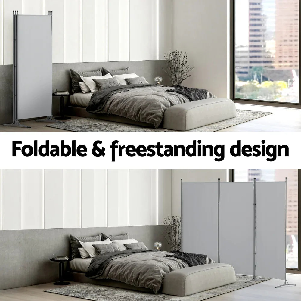 Artiss 3 Panel Room Divider Screen 260x180cm Fabric Grey - Mekamart Australia