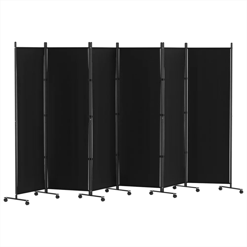 Artiss 6 Panel Room Divider Screen 323cm Wheel Fabric Black - Mekamart Australia