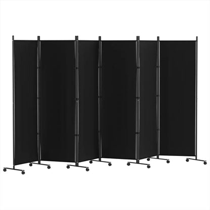 Artiss 6 Panel Room Divider Screen 323cm Wheel Fabric Black - Mekamart Australia