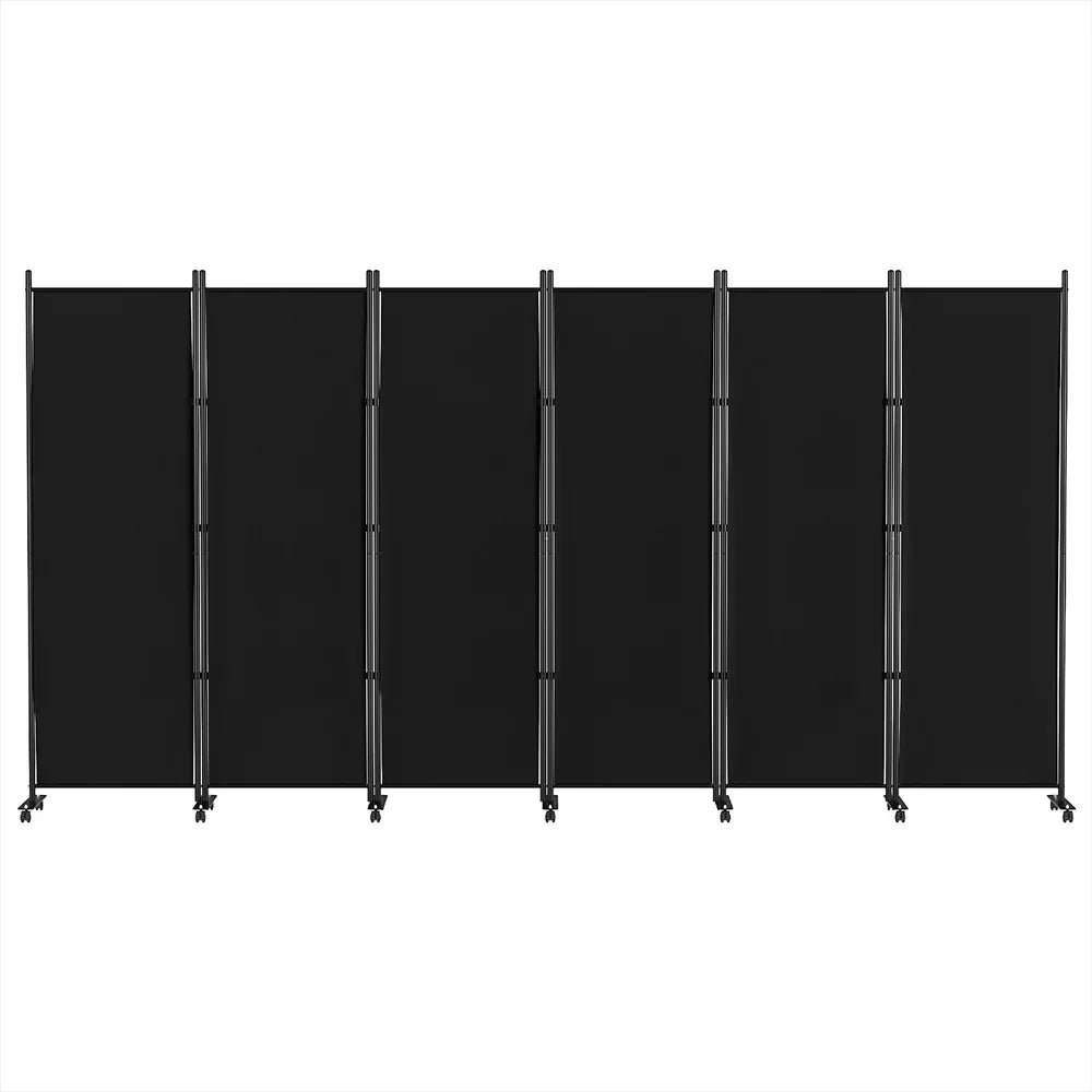 Artiss 6 Panel Room Divider Screen 323cm Wheel Fabric Black - Mekamart Australia