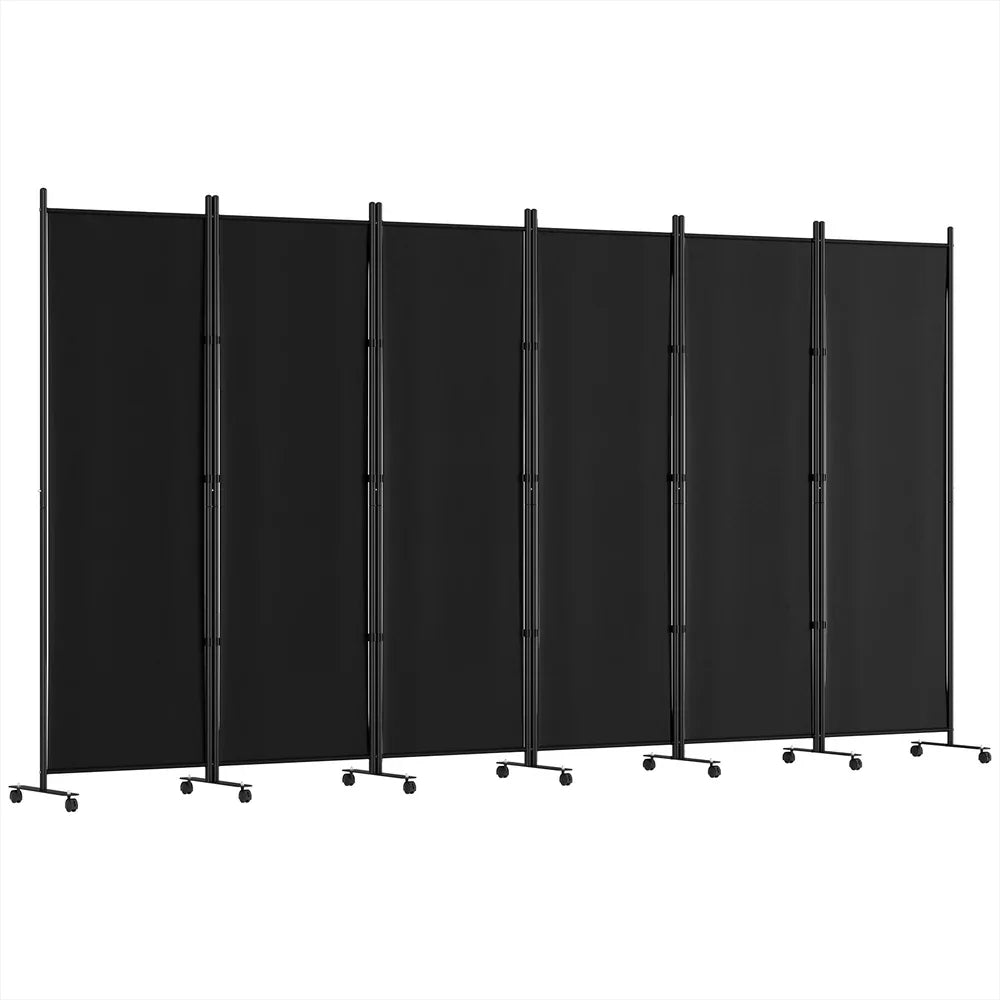 Artiss 6 Panel Room Divider Screen 323cm Wheel Fabric Black - Mekamart Australia