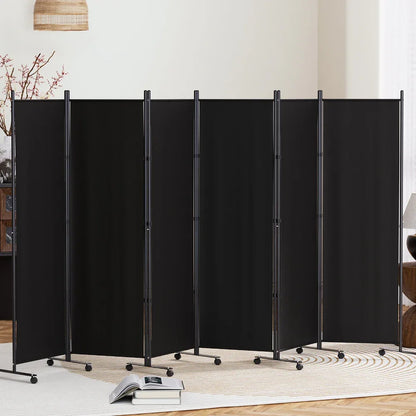 Artiss 6 Panel Room Divider Screen 323cm Wheel Fabric Black - Mekamart Australia