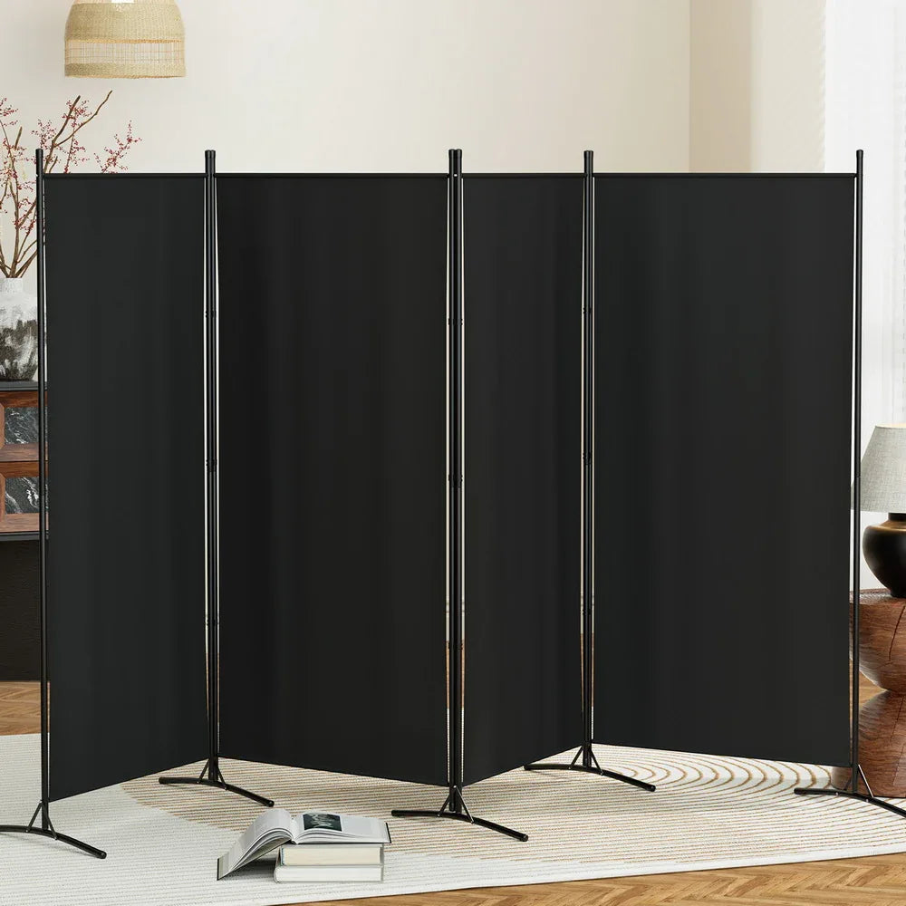 Artiss 4 Panel Room Divider Screen 345x180cm Fabric Black - Mekamart Australia