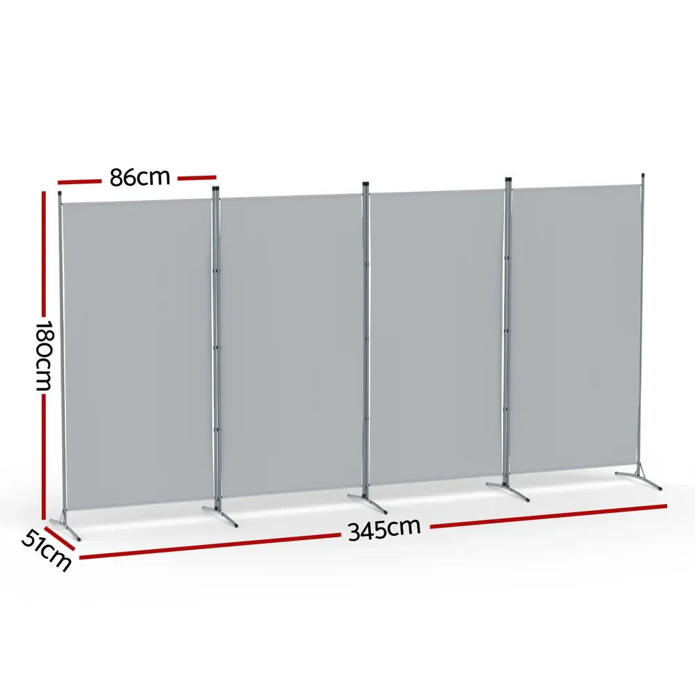 Artiss 4 Panel Room Divider Screen 345x180cm Fabric Grey - Mekamart Australia