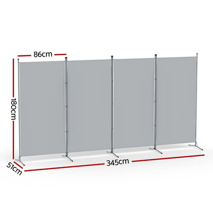 Artiss 4 Panel Room Divider Screen 345x180cm Fabric Grey - Mekamart Australia