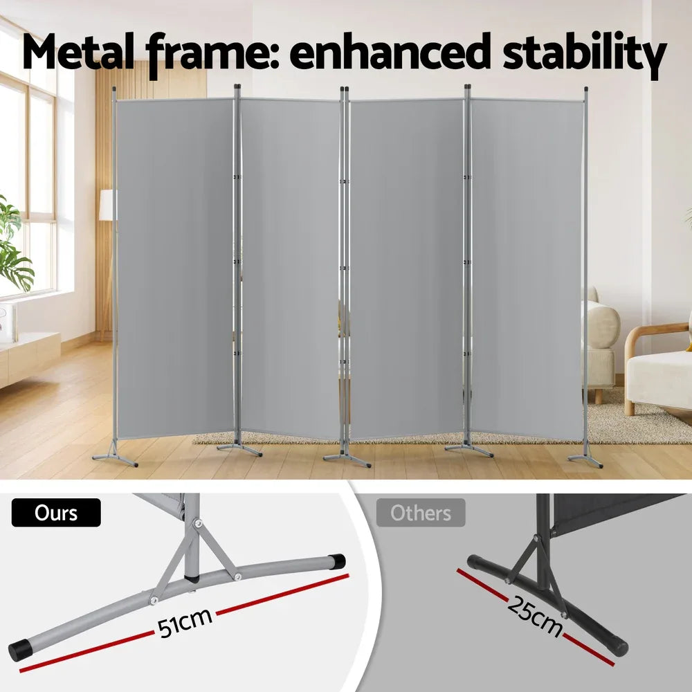 Artiss 4 Panel Room Divider Screen 345x180cm Fabric Grey - Mekamart Australia