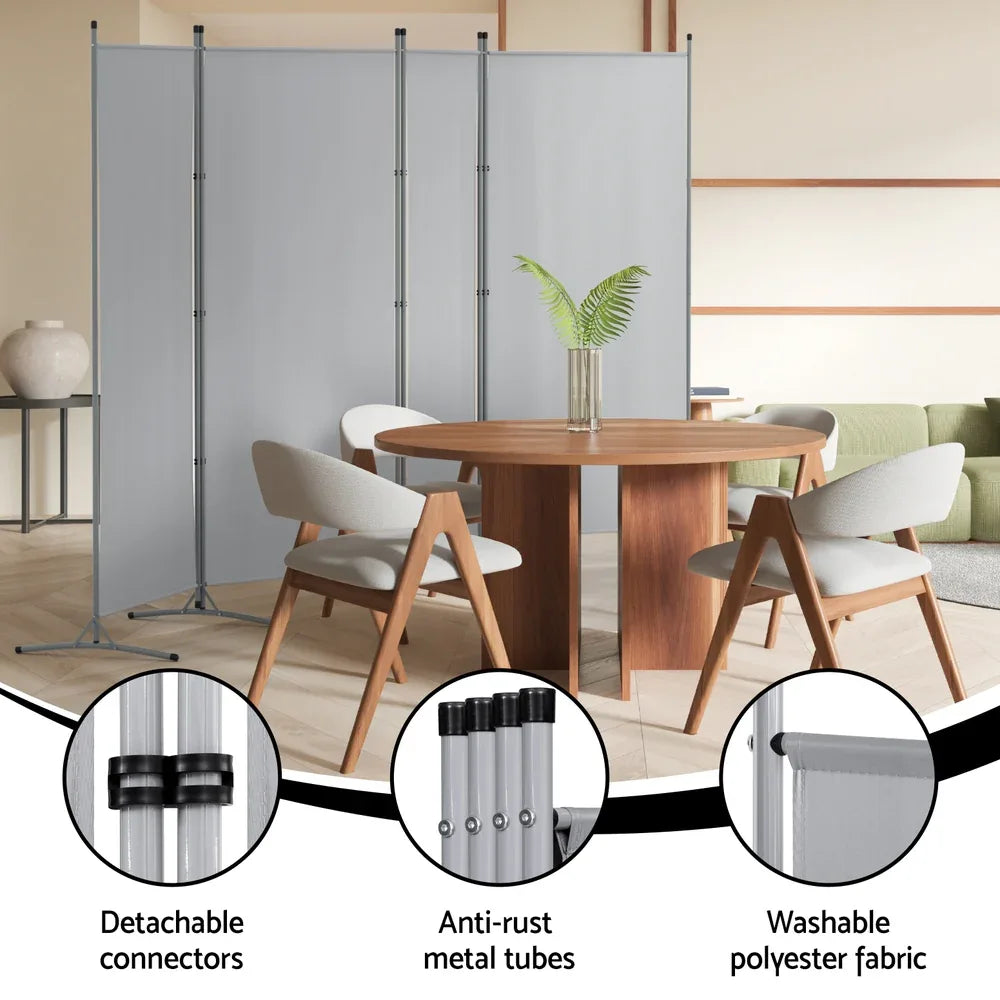 Artiss 4 Panel Room Divider Screen 345x180cm Fabric Grey - Mekamart Australia