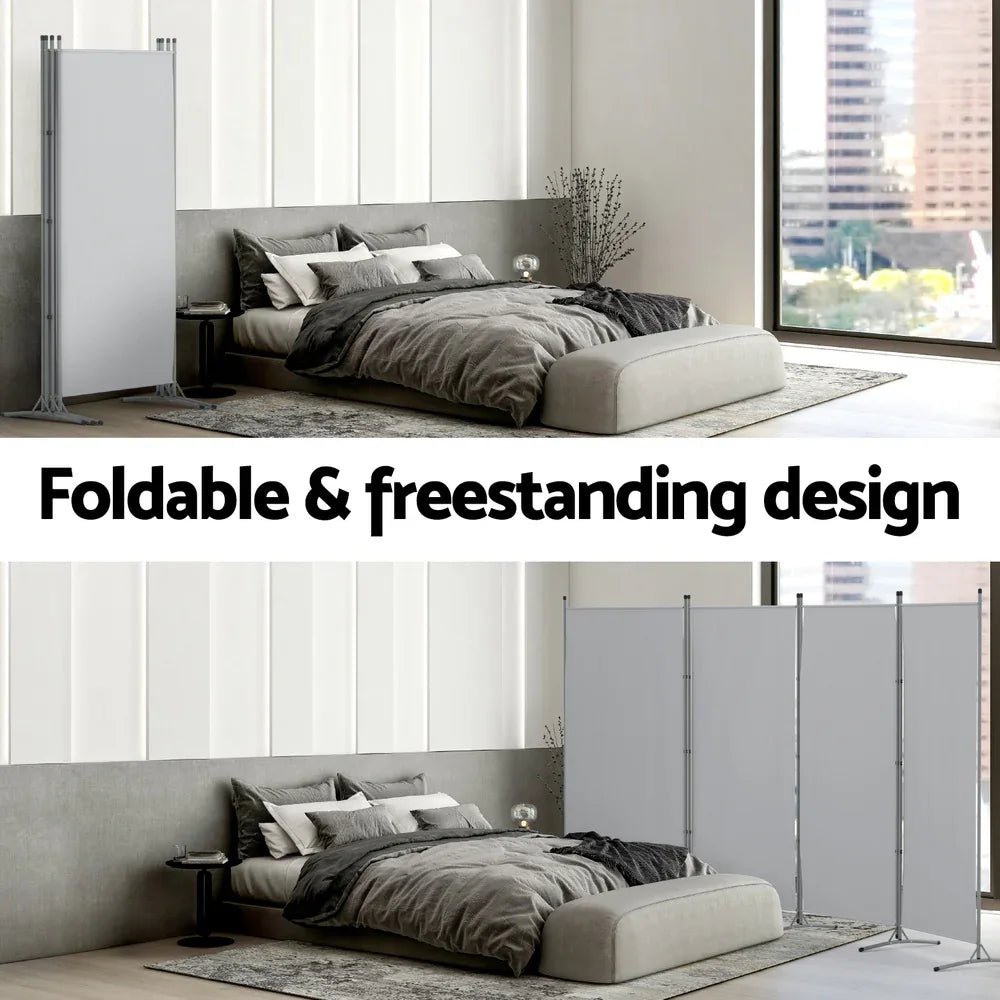 Artiss 4 Panel Room Divider Screen 345x180cm Fabric Grey - Mekamart Australia