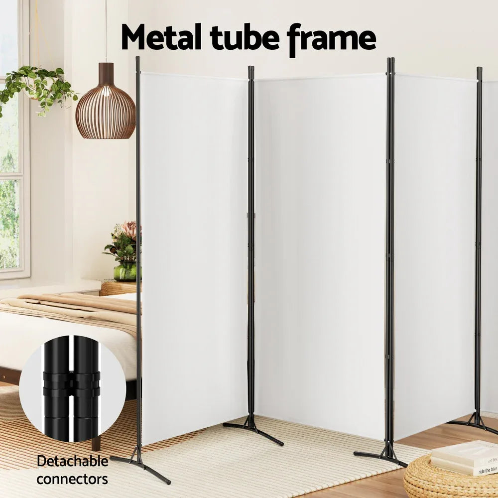 Artiss 4 Panel Room Divider Screen 345x180cm Fabric White - Mekamart Australia