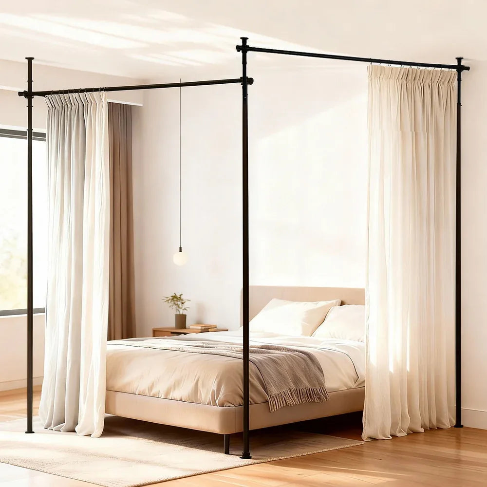 Artiss Room Divider Curtain Rod Extendable Black - Mekamart Australia