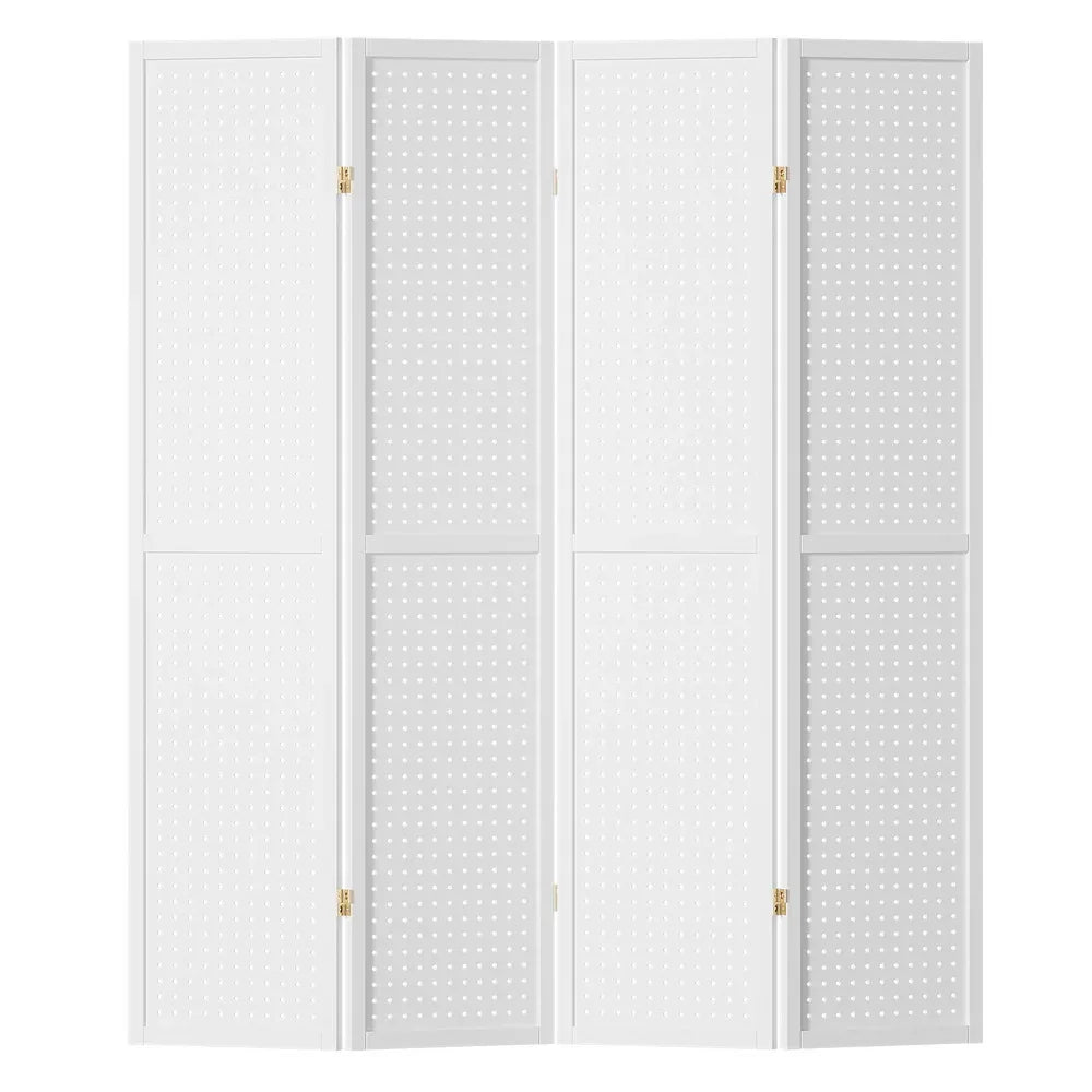 Artiss 4 Panel Room Divider Screen 164x170cm Pegboard White - Mekamart Australia