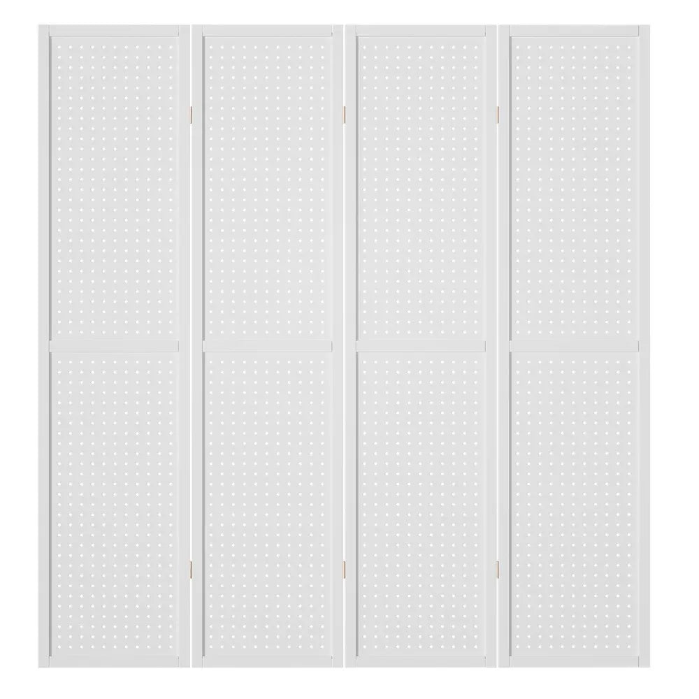 Artiss 4 Panel Room Divider Screen 164x170cm Pegboard White - Mekamart Australia