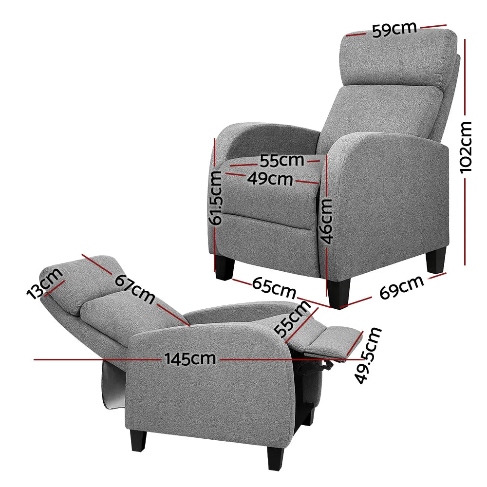 Artiss Fabric Reclining Armchair - Grey - Mekamart Australia