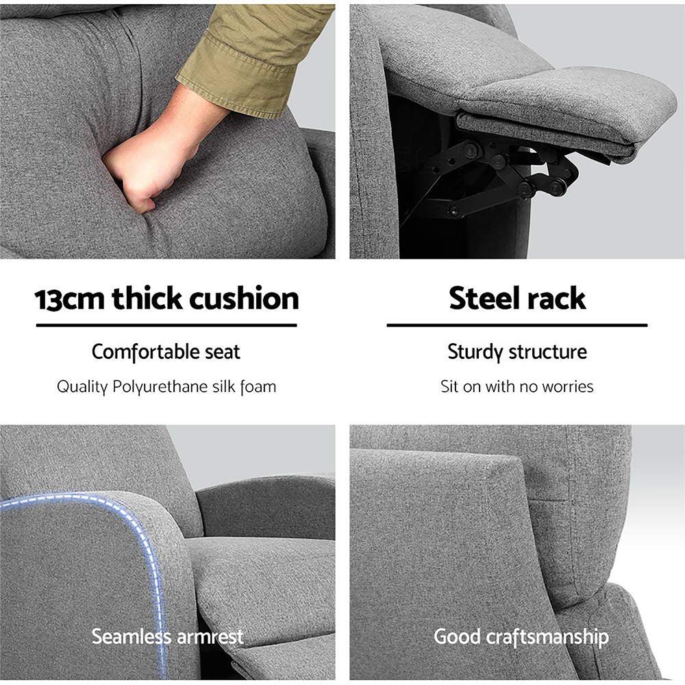 Artiss Fabric Reclining Armchair - Grey - Mekamart Australia