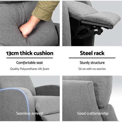 Artiss Fabric Reclining Armchair - Grey - Mekamart Australia