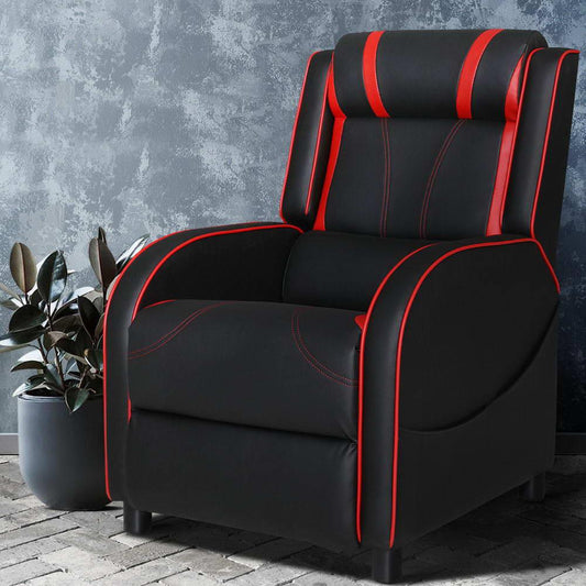 Artiss Recliner Chair Gaming Chair Leather Black Serik - Mekamart Australia