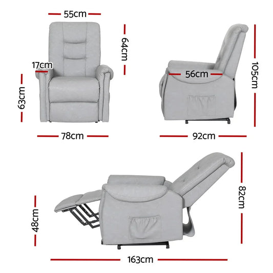 Artiss Recliner Chair Lift Assist Chair Leather Grey - Mekamart Australia